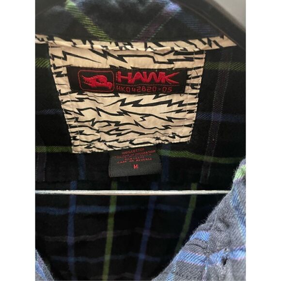 Tony Hawk Medium Plaid Flannel Collared Long Sleeve Button up Blue Green - Picture 2 of 11